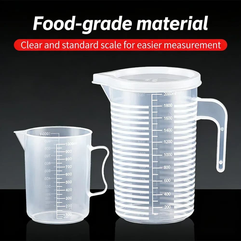 Élelmiszerbiztos műanyag mérőkancsó beosztással, 100-5000 ml