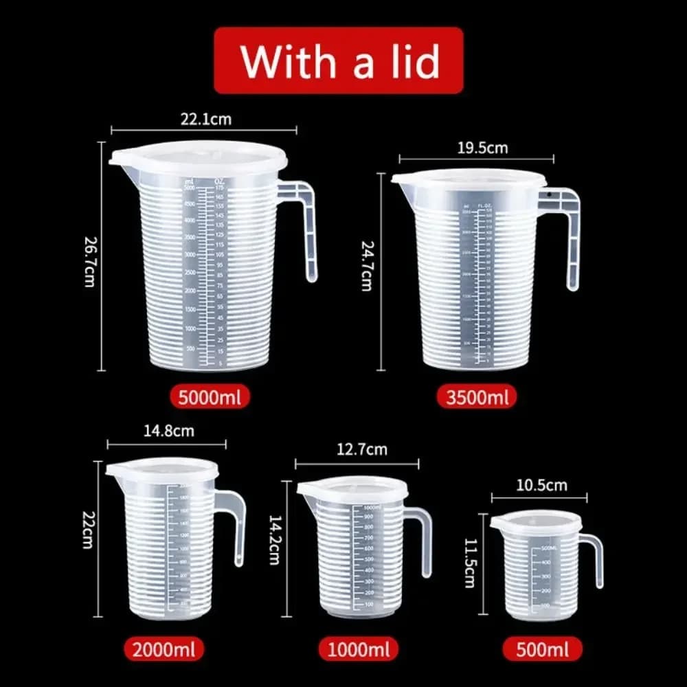 Élelmiszerbiztos műanyag mérőkancsó beosztással, 100-5000 ml