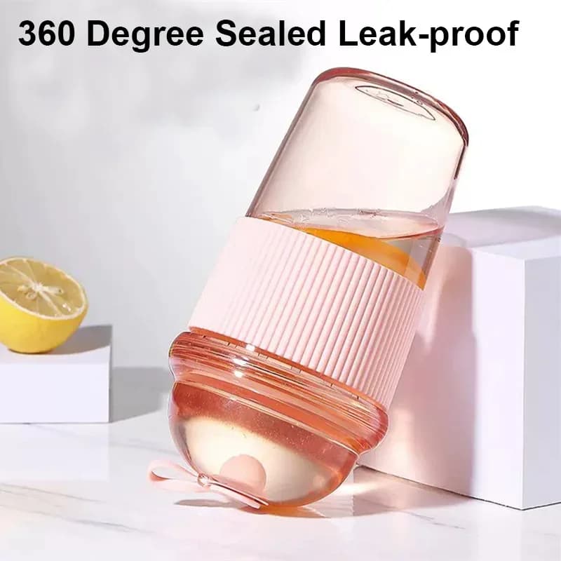 Hordozható szívószálas műanyag vizespalack és pohár, 430 ml