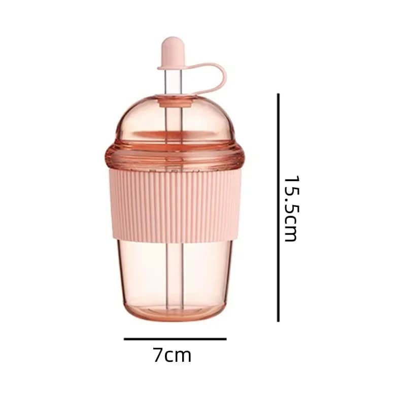 Hordozható szívószálas műanyag vizespalack és pohár, 430 ml
