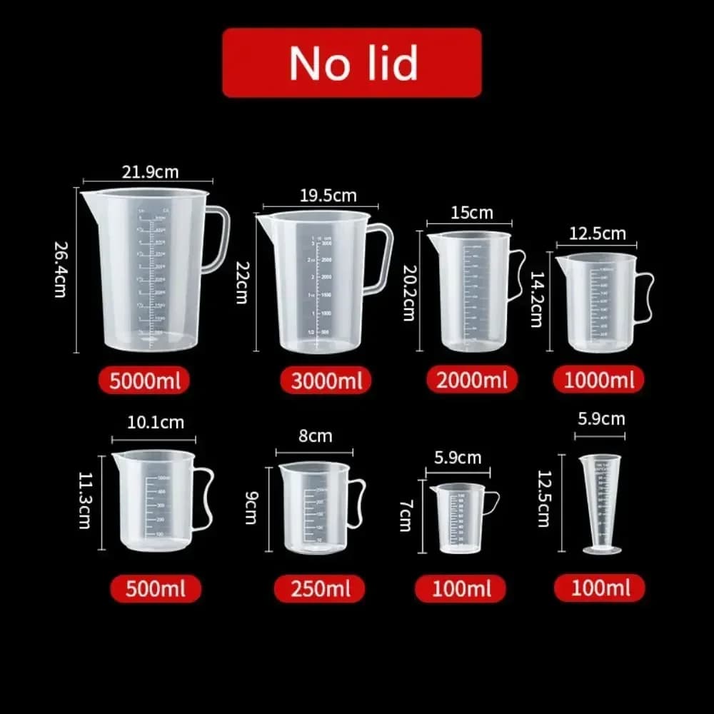 Élelmiszerbiztos műanyag mérőkancsó beosztással, 100-5000 ml