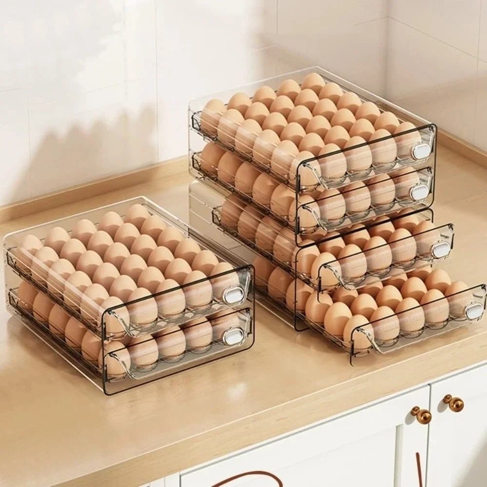 Kétszintes átlátszó tojástartó doboz időskálával
