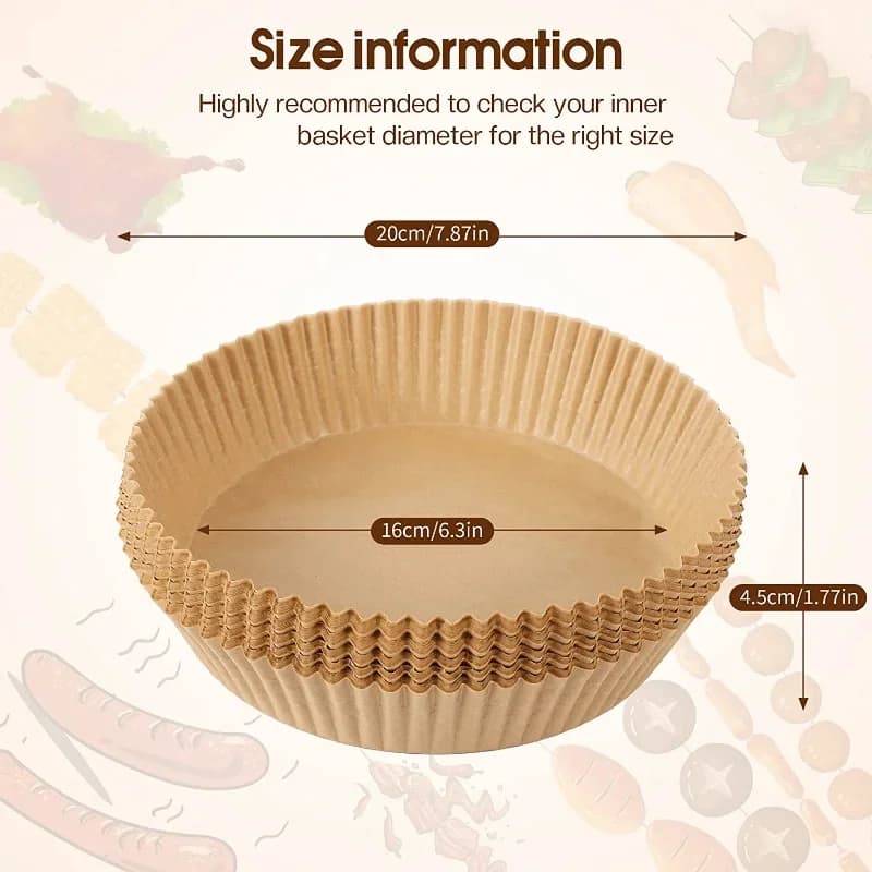 Eldobható sütőpapír forrólevegős sütőhöz (Air Fryer) - olajálló és vízálló kerek, négyzet és téglalap alakú sütőpapír