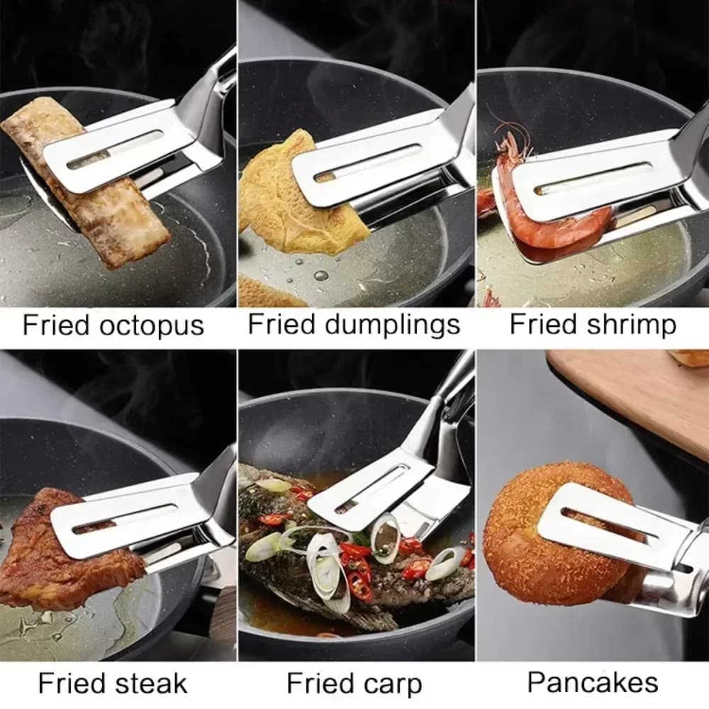 1/2/4 db rozsdamentes acél steakcsipesz és konyhai forgatólapát