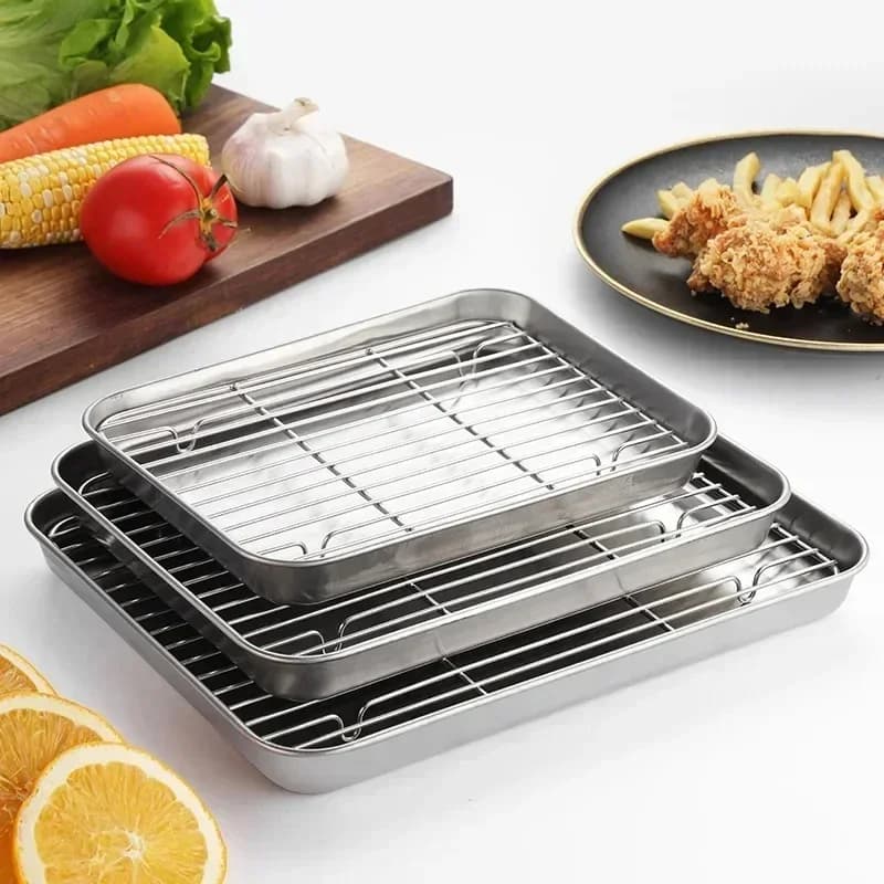 Rozsdamentes acél tepsi ráccsal sütéshez és grillezéshez