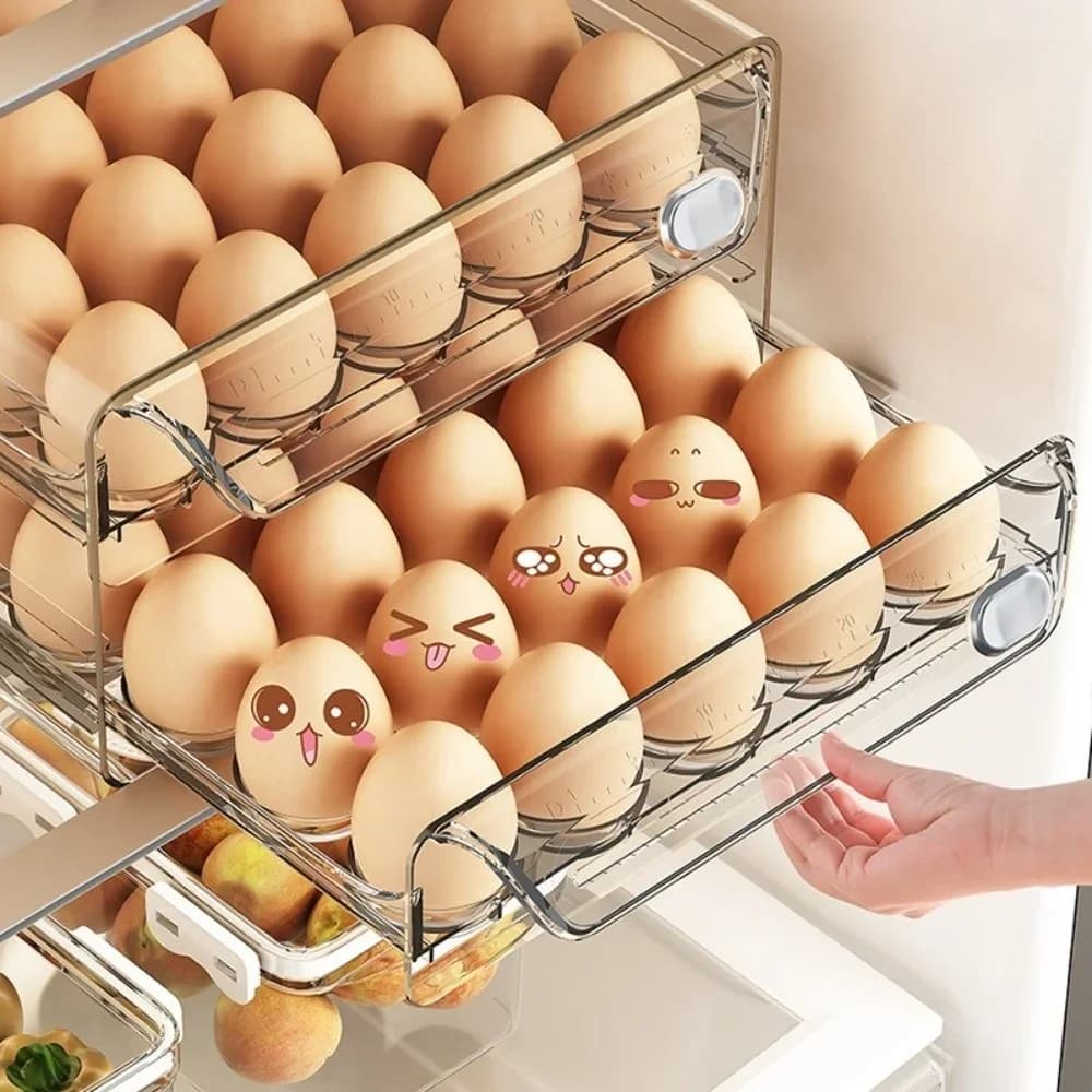 Kétszintes átlátszó tojástartó doboz időskálával