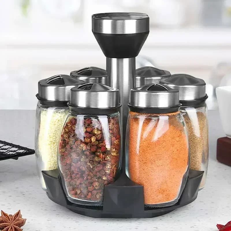 Üveg fűszertartó üveg és tartóállvány készlet