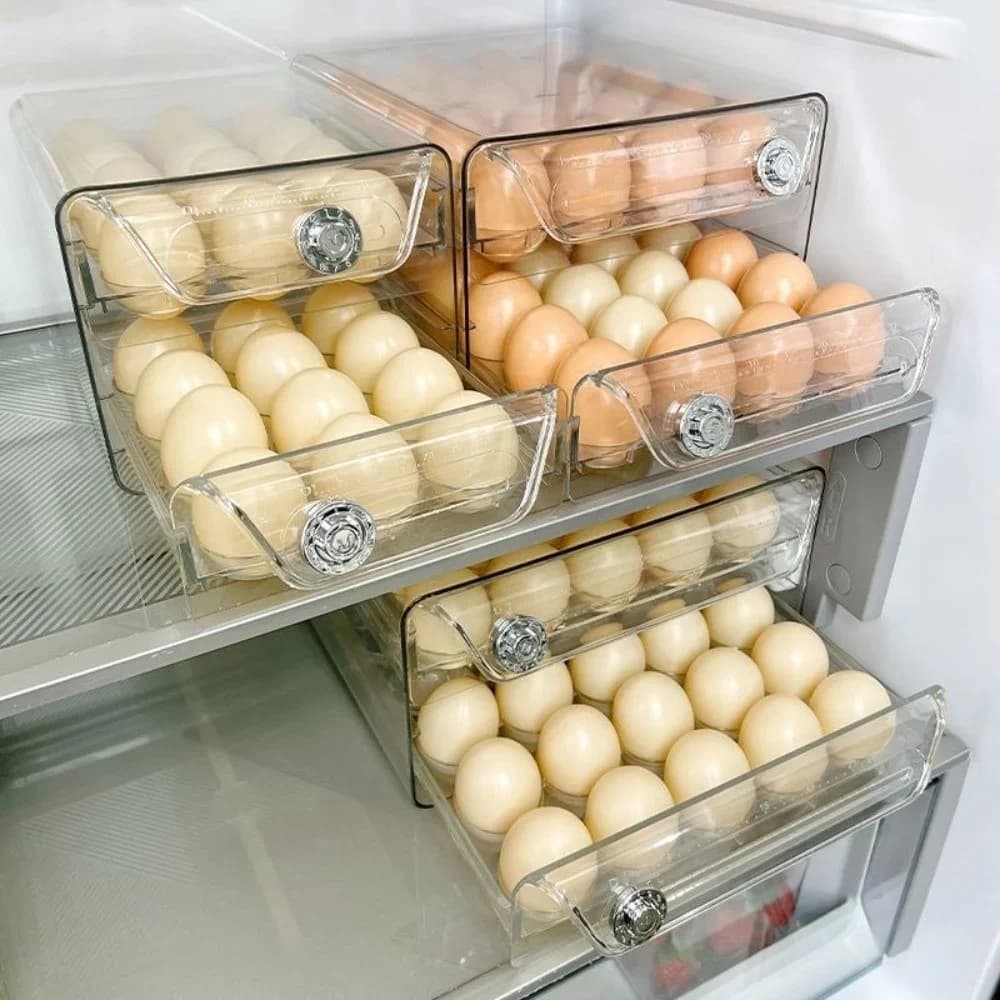 Kétszintes átlátszó tojástartó doboz időskálával