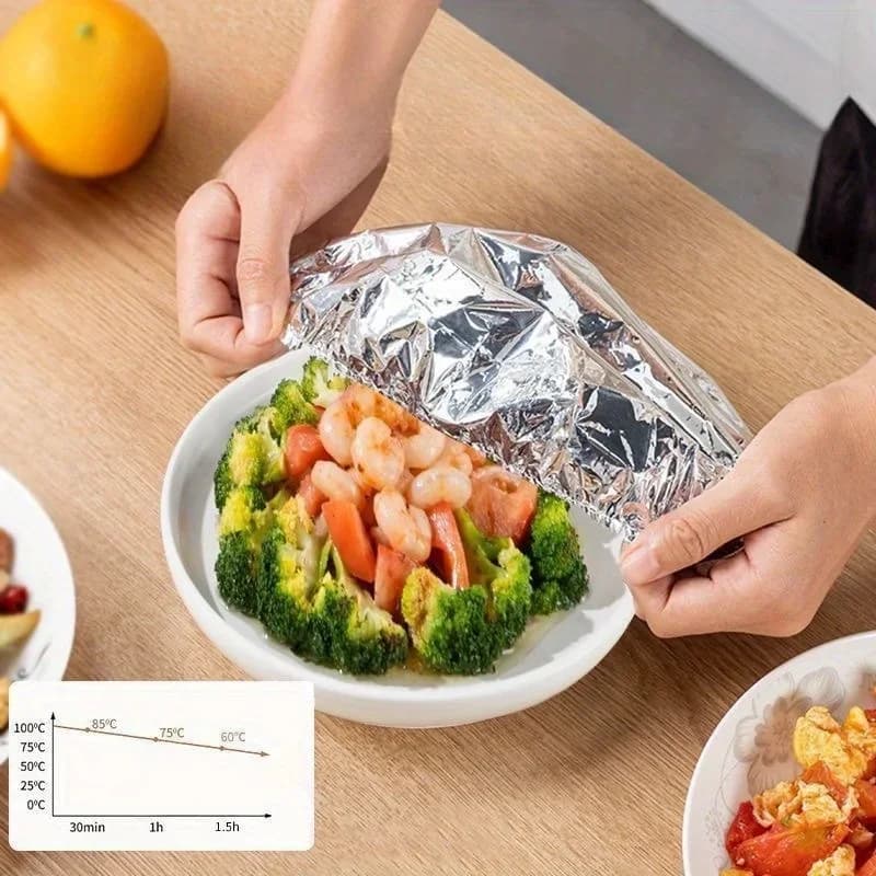10/100 db hőtartó alufólia tálfedő, ételmelegentartó és frissentartó fóliafedő tálakhoz, tányérokhoz