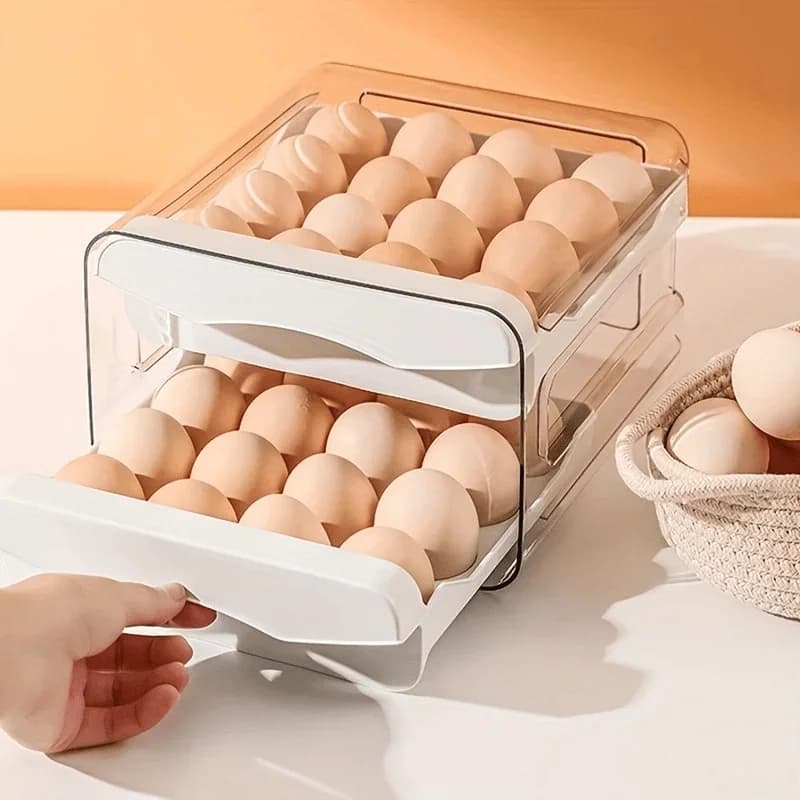 Kétrétegű, fiókos tojástartó doboz hűtőszekrénybe